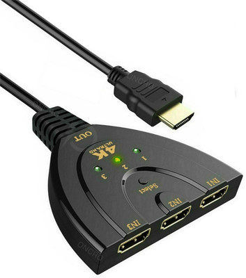 ONCRO  TV-out Cable 3 Port HDMI Switch Splitter 3 in 1 Extender Switcher Converter pigtail hub 4k(Black, For TV)