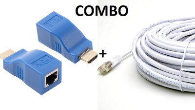 TERABYTE  TV-out Cable HDMI Extender BY LAN Cable TX/RX Adapter + 13 M RJ45 CAT 6 Patch Cable Combo(Blue&White (color Mayvary), For TV)