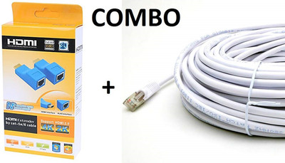 TERABYTE  TV-out Cable HDMI Extender BY LAN Cable TX/RX Adapter + 11 M CAT 6 RJ45 Patch Cable Combo(Blue&White (color Mayvary), For TV)