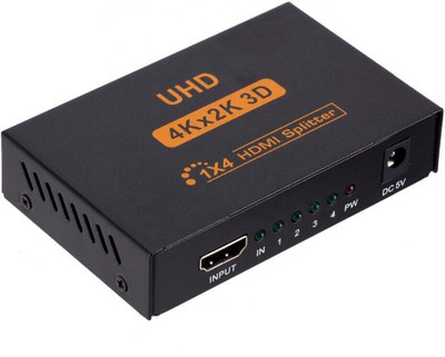 microware  TV-out Cable Ultra HD 4K 4 Port HDMI Splitter 1x4 Repeater Amplifier 1080P 3D Hub 1 In 4 Out(Black, For TV)