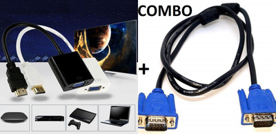 TERABYTE  TV-out Cable HDMI Male to VGA Female Converter + 1.5 Meter VGA Cable 15 Pin Male-Male Combo(Black&White&Blue Etc.. (Color Mayvary), For Computer)