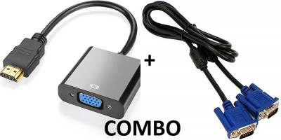 TERABYTE  TV-out Cable HDMI(Male) to VGA(Female) Converter + 15 Pin Male-Male 1.5Meter VGA Cable Combo(Black&White&Blue Etc.. (Color Mayvary), For Computer)