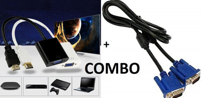TERABYTE  TV-out Cable HDMI (Male) to VGA (Female) Converter+1.5 Meter VGA Cable 15 Pin Male-Male Combo(Black&White&Blue Etc.. (Color Mayvary), For Computer)