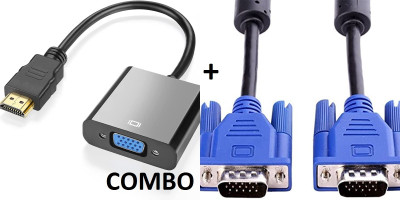 TERABYTE  TV-out Cable HDMI (Male) to VGA (Female) Adapter+ 1.5 Meter VGA Cable 15 Pin Male-Male Combo(Black&White&Blue Etc.. (Color Mayvary), For Computer)