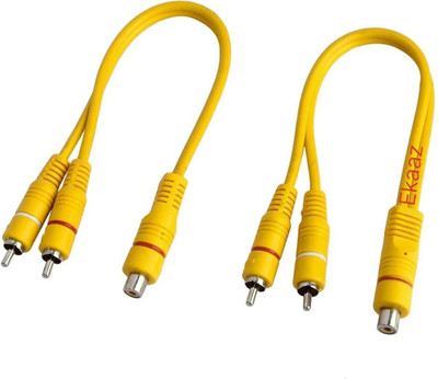 EKAAZ  TV-out Cable 1 Female to 2 Male RCA Speaker Splitter Dual Shielded Cable (2 Pics PACK)(Yellow, For TV)