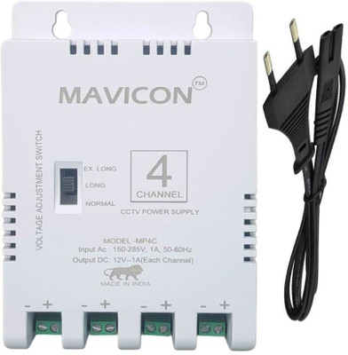 MAVICON  TV-out Cable 4 channel smps for cctv camera power supply multiport 12V 5a for 4 cctv camera(White, For Camera, 1 m)