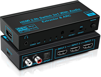 microware  TV-out Cable HDMI 2.0b Switch 3x1 with Audio Extractor & ARC Full HD High Resolution HDCP 2.2(Black & Blue, For TV)