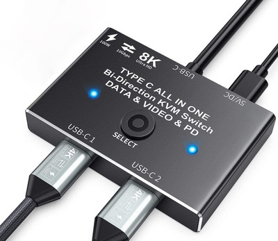 Etzin 8k Bi-Directional USB C Switcher KVM Switch (EPL-904H) Media Streaming Device(Black)