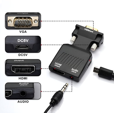 SDMINITEK  TV-out Cable VGA to HDMI Converter with Audio New Edition 1080p Video Adapter for PC. EN-12(Black, For Computer, 0.5 m)