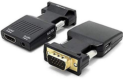 KIDDILY  TV-out Cable VGA to HDMI VGA2HDMI Adapter Converter with Audio Power Cable -D-Sub,15-Pin(Black, For Computer)