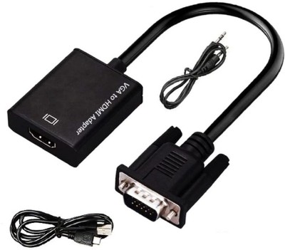 TERABYTE  TV-out Cable Premium VGA Male to HDMI Female Converter Cable Adapter with Audio Output(Black, For Computer)