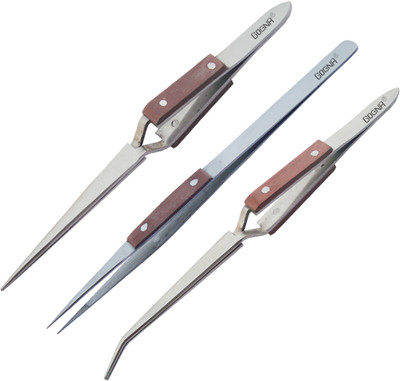 GOGNA 3 Pcs Tweezer Fiber Grip Cross Locking Straight Soldering TWEEZER Jewelry Tools