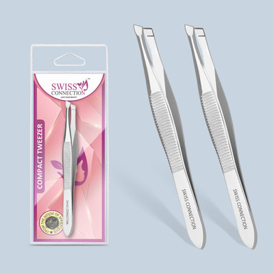 Swiss Connection Compact Slant Tweezer Eyebrow Plucker for Facial Hair