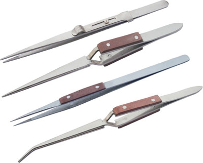 GOGNA JEWELLERS SOLDERING TWEEZR SET OF 4 PCS, FIBER TWEEZERS, SIDE LOCKING TWEEZER