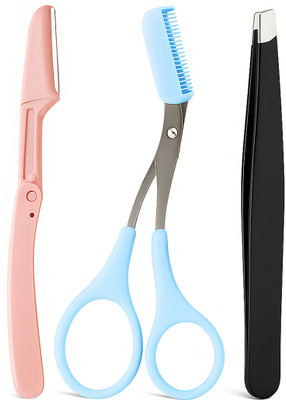 Multibrite Eyebrow Grooming Kit Razor Scissor Tweezer Comb 3 in 1 for Women & Men