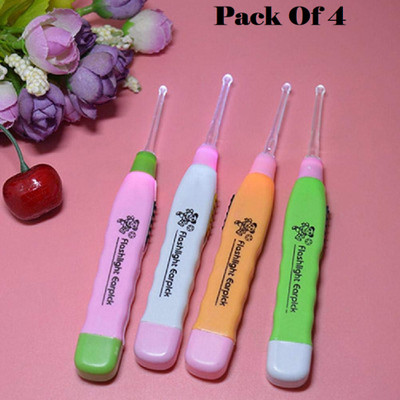 FlyTouch (4Pcs) Flashing Light Led Digging Ear Wax Remover Cleaner Tool (Multicolored)