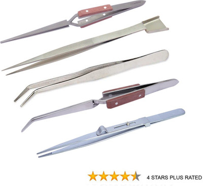 Scorpion 5Pcs Holder Pick-up Tool Tweezers Diamond Gems Tweezers Curv, Slide Lock, Fiber Grip Cross Lock Curv, Tweezer with Scoop and Fiber Grip Cross Lock Straight Twezzer