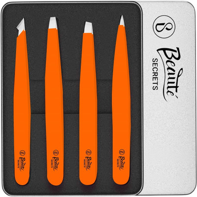 Beaute Secrets 4 Pcs Tweezers for Eyebrows, Flat , Pointed & Slant Tip Eyebrows Tweezer Set