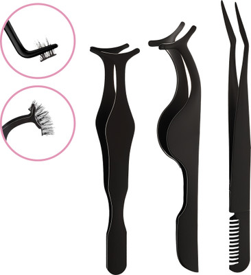 THR3E STROKES 3 Pieces DIY Eyelash Applicator Tool Set, Lash Tweezers for Eyelash Extensions