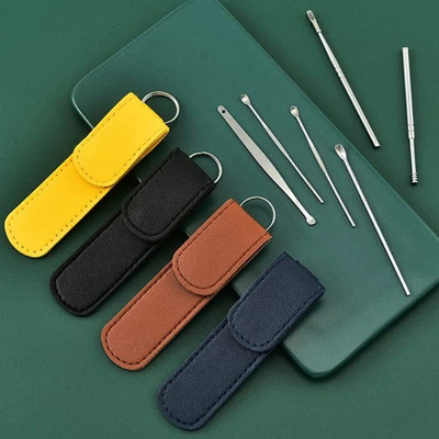 Taxila 6 Pcs Ear Cleaning Tools Kit Stick Set Earwax Remover With Leather Pouch