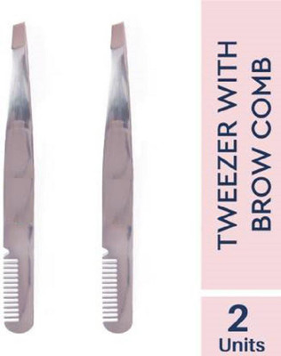 Elecsera Slant Tip Tweezer For Hair Removal, Eyebrows & Upper Lips With Eyebrow Comb Pack of 2