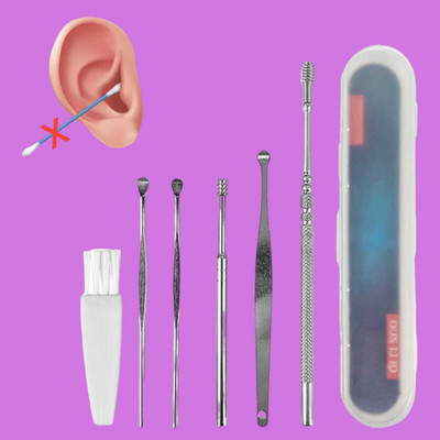 FlyTouch 6Pcs Easy Earwax Removal Remover Cleaner Tool Set Earpick Earwax Cleaner