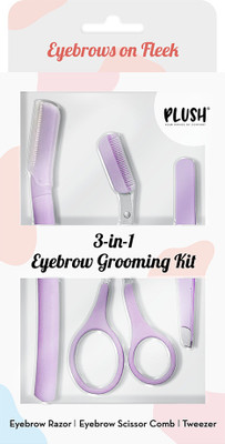 PLUSH 3-in-1 Professional Eyebrow Grooming Kit (Face razor, Tweezers & Scissors)