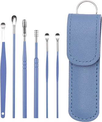 Taxila 6-in-1 Steel Ear Wax Cleaner- Resuable Ear Cleaning Tools Leather Pouch ( Blue)(6 ml, Set of 6)