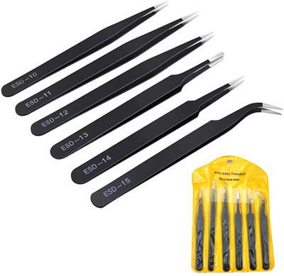 ORTIZA 6 Pcs Tweezers Set for Electronics and Craft, ESD Multi-purpose Tweezer