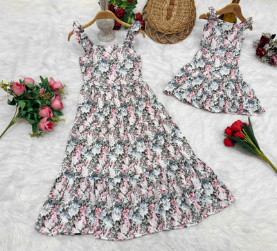 R N FASHION Applique Mother & Daughter Dress Twinning Set