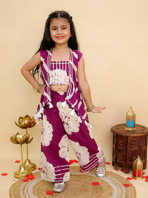 AJ Dezines Girls Party(Festive) Top Pant(Purple)