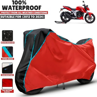 Mwiss Waterproof Two Wheeler Cover for TVS(Apache RTR 200 4V, Black, Red)