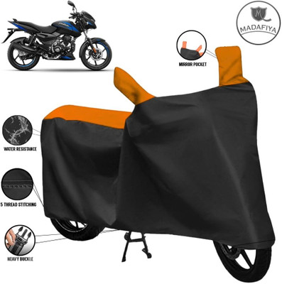 MADAFIYA Waterproof Two Wheeler Cover for Bajaj(Pulsar 125, Black, Orange)