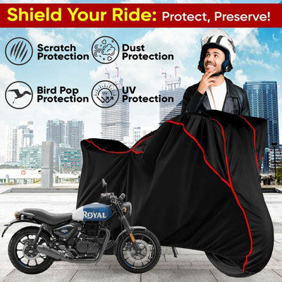 Shiv Kanha Waterproof Two Wheeler Cover for Royal Enfield(Hunter 350, Black)