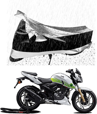 MMSSTAR Waterproof Two Wheeler Cover for TVS(Apache RTR 200 Fi E100, Silver, Black)