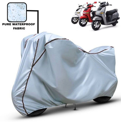 Delphinium Waterproof Two Wheeler Cover for TVS(iQube, Silver, Black)