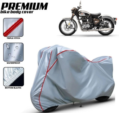 Shiv Kanha Waterproof Two Wheeler Cover for Royal Enfield(Classic 350, Silver, Red)