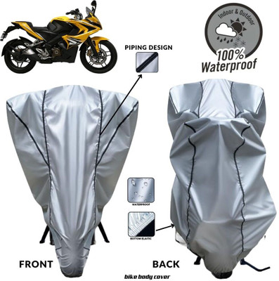 MADAFIYA Two Wheeler Cover for Bajaj(Pulsar RS200 BS6, Silver, Black)