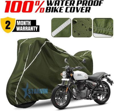 Starvin Waterproof Two Wheeler Cover for Royal Enfield(Hunter 350, Green, White)