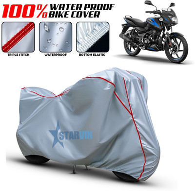 Starvin Waterproof Two Wheeler Cover for Bajaj(Pulsar 125, Silver, Red)