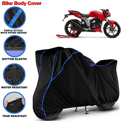 Grizzly Two Wheeler Cover for TVS(Apache RTR 160 4V, Black, Blue)