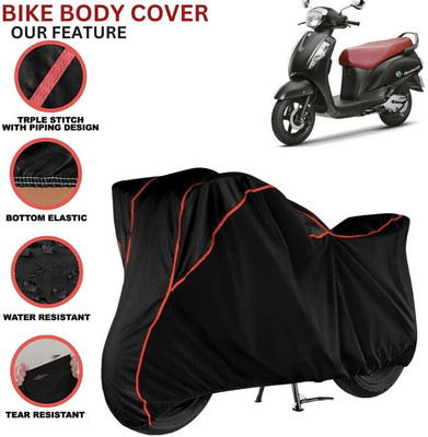 CoverXpert Waterproof Two Wheeler Cover for Suzuki(Access 125, Black, Red)