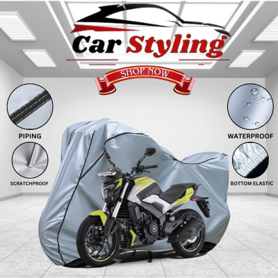 Car Styling Waterproof Two Wheeler Cover for Bajaj(Dominar 250, Silver, Black)