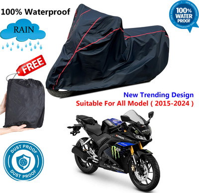AUTOCAD Waterproof Two Wheeler Cover for Yamaha(YZF R15 V3 Moto GP Edition, Black, Red)