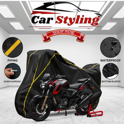 Car Styling Waterproof Two Wheeler Cover for TVS(Apache RTR 200 4V, Black, Yellow)
