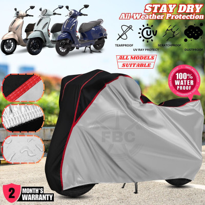AUTOCAD Waterproof Two Wheeler Cover for Bajaj(Chetak, Silver, Black)