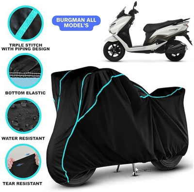 Shiv Kanha Waterproof Two Wheeler Cover for Suzuki(Burgman Electric, Black, Blue)
