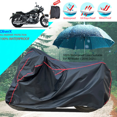 OliverX Waterproof Two Wheeler Cover for Royal Enfield(Meteor BS6, Black)