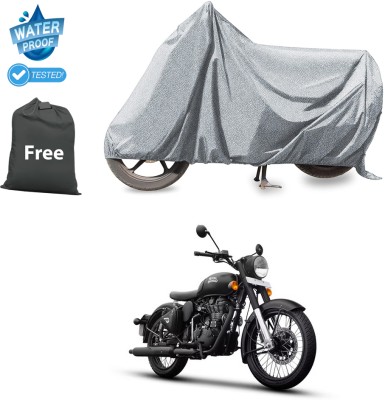 CODOKI Waterproof Two Wheeler Cover for Royal Enfield(Classic Stealth Black, Silver)