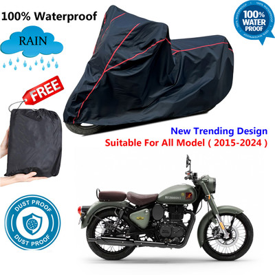 AUTOCAD Waterproof Two Wheeler Cover for Royal Enfield(Classic 350 Signals, Black, Red)
